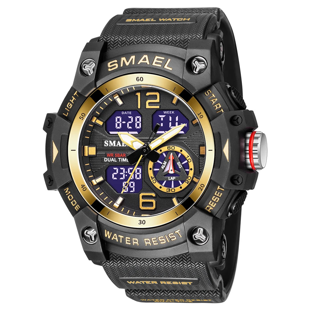SMAEL 8007 Men's Analog Digital Dual Display Sport Watch - 50M Waterproof LED Backlight Alarm Stopwatch Chronograph Shockproof