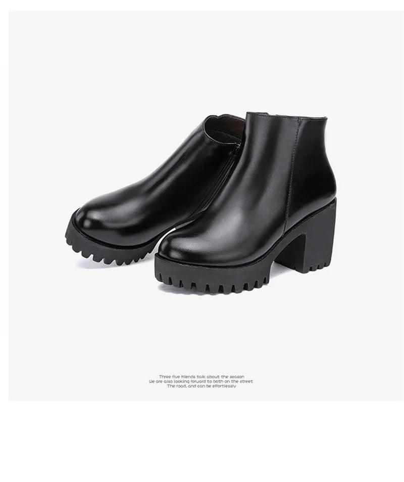 BEYARNE Small Size 32 -43 Block Heel Platform Shoes Fall Winter  OL Elegant High Heels Ankle Boots Women Warm Plush Boot