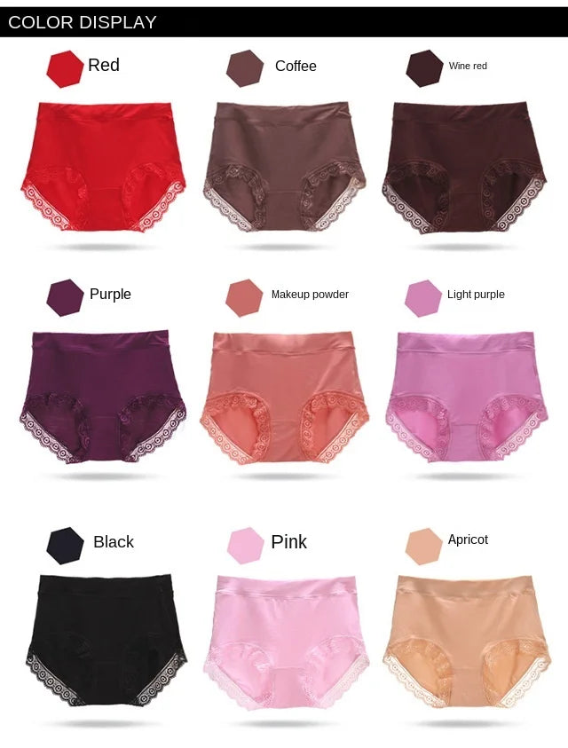Women's Cotton Underwear Sexy Lace Panties Plus Size Fashion Solid Color  Briefs High Waist Seamless Underpants Female Lingerie