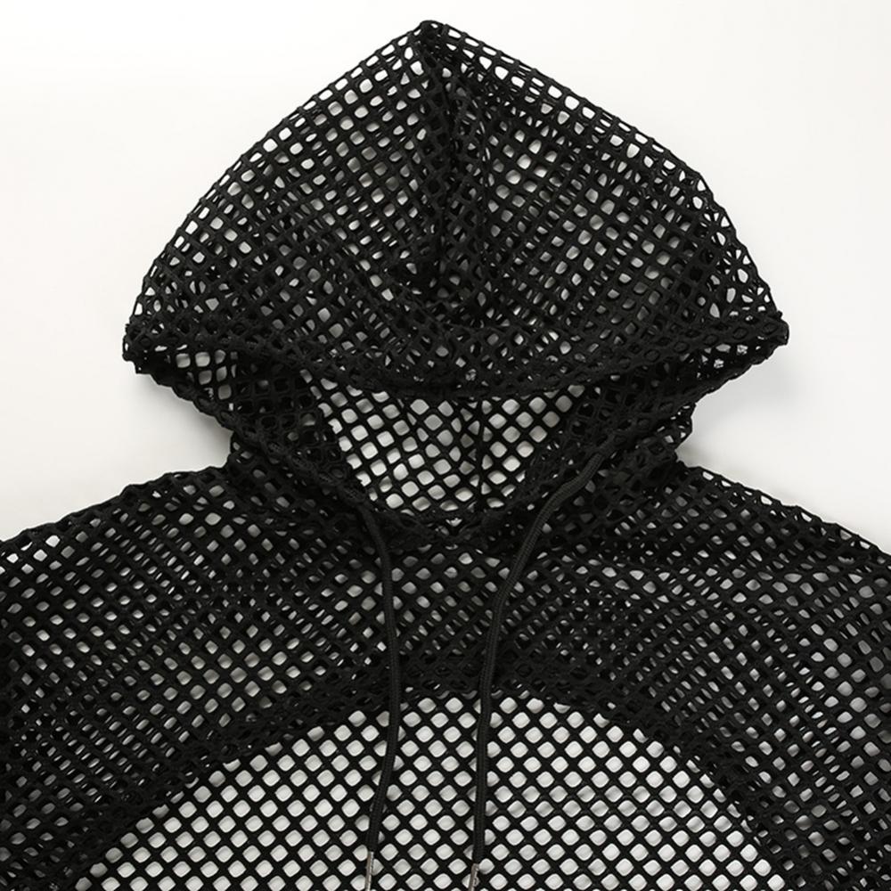 Hot Women t shirt Casual Vest Bra Cover Fish Net Hollow out Drawstring Micro Length Hoodie Crop Tanks Top Oversize Women t shirt