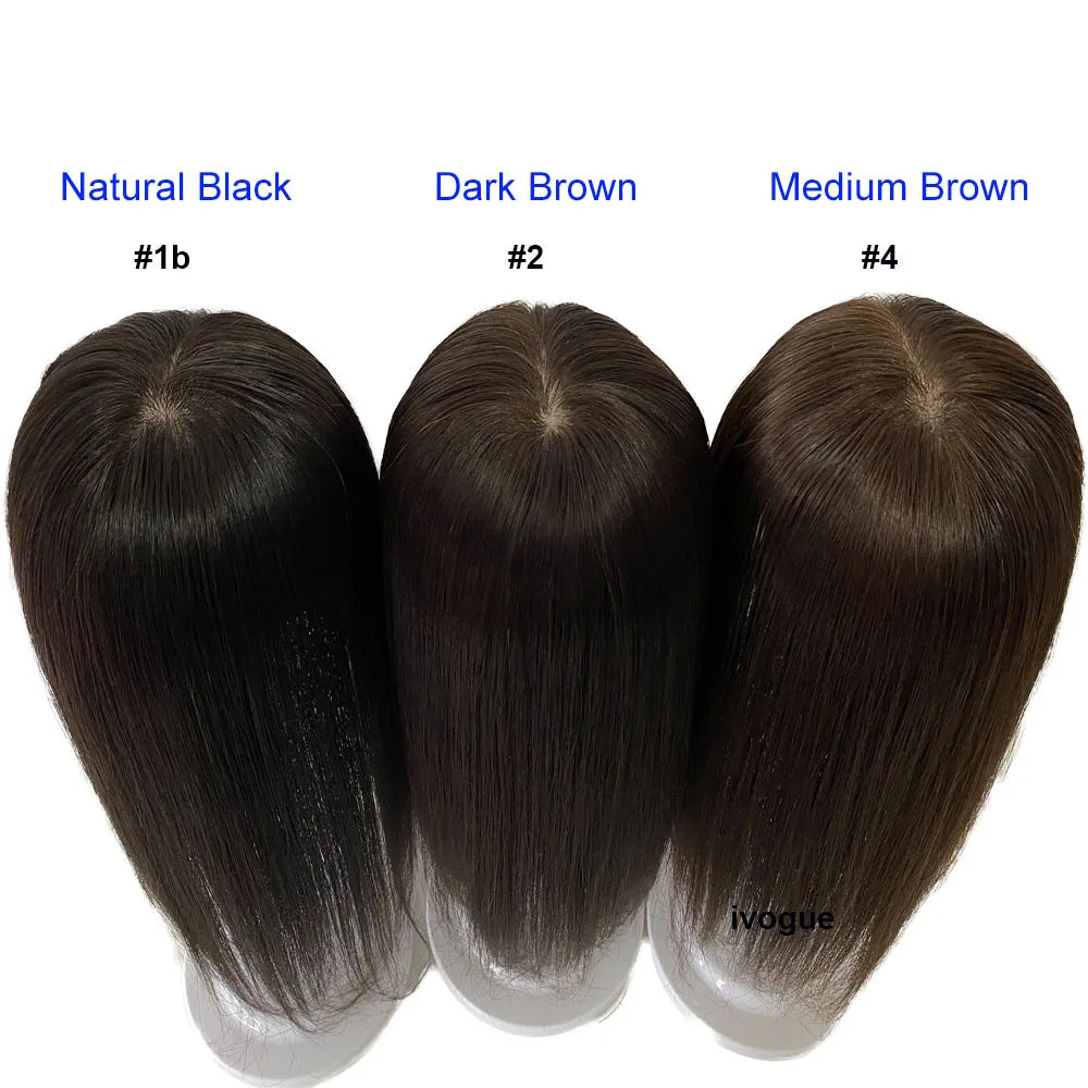 6X6inch Real Human Hair Topper for Women Virgin European Hair Toupee with Clips In Natural Hairline Scalp Base Fine Hairpiece