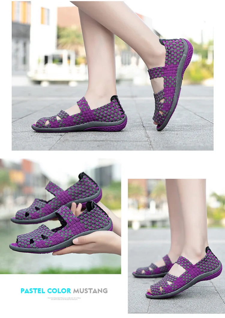 Women Flats Woven Shoes Breathable Summer Sneakers Female Casual Shoes For Walking Comfort Women Tenis Non-slip Zapatos Mujer