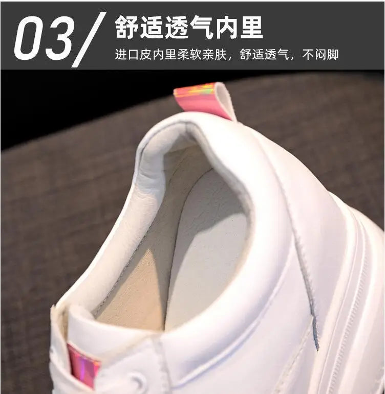 New Spring Autumn White Hidden Wedge Heels Casual Shoes Woman 9CM Platform Shoes Elevator High-heels Walking Sneakers Women