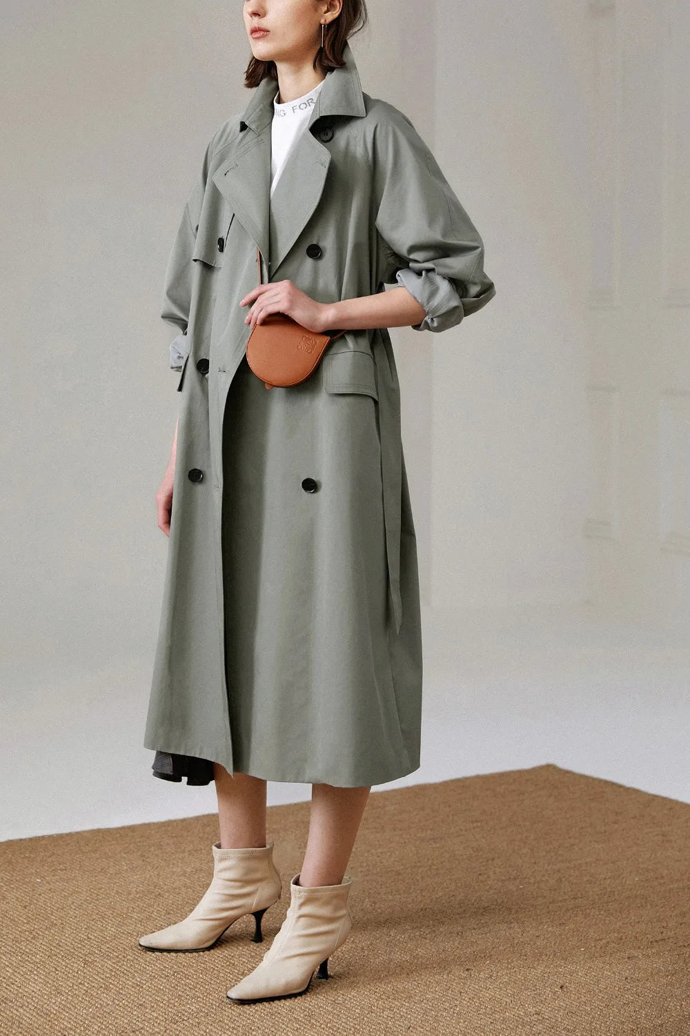 UK Brand new Fashion 2024 Fall /Autumn Casual Double breasted Simple Classic Long Trench coat with belt Chic Female windbreaker