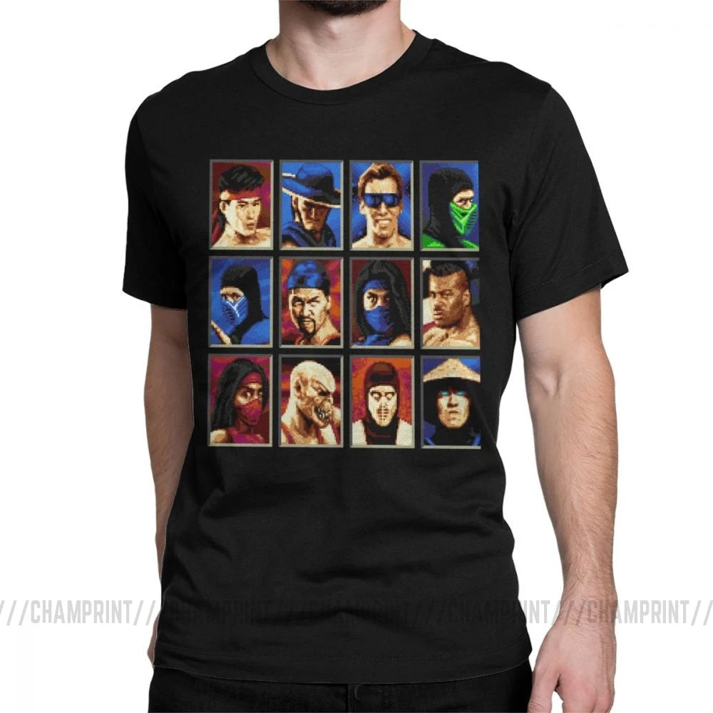 Vintage Mortal Kombat II Tees Genesis Character Select 16 Bit T Shirt Retro Gamer Collage T-Shirts Men Cotton Party Clothing