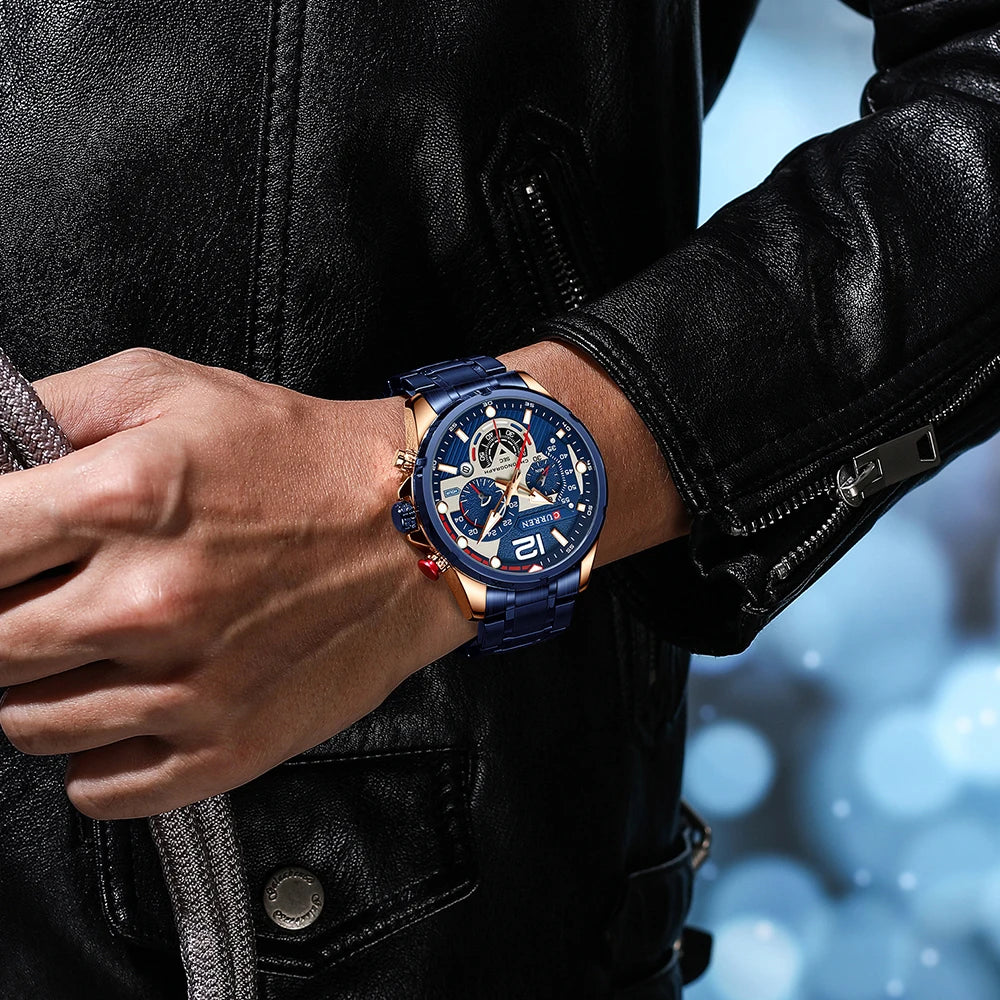 CURREN Luxury Brand Sport Wristwatches for Man Luminous Quartz Watches Casual Chronograph Stainless Steel Male Clock