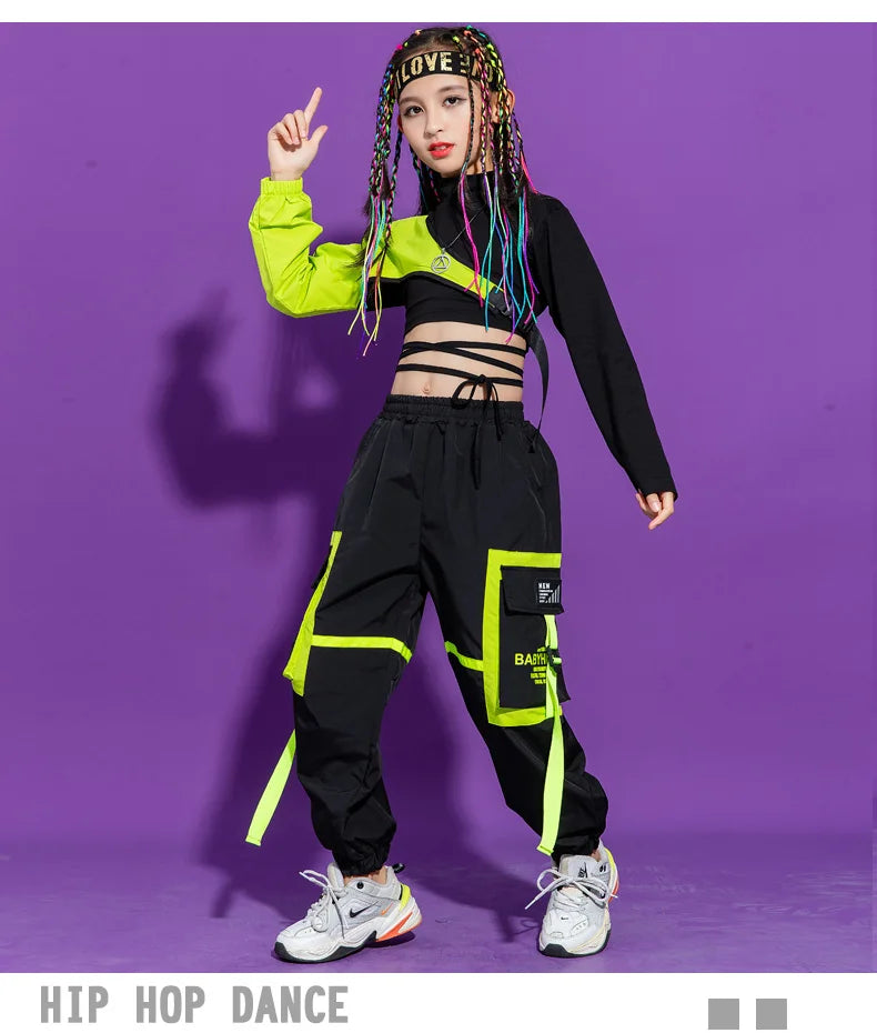 Boys Hip Hop Cool Vest Girls Cargo Pant Outfit Child Sweatshirt Chest Bag Joggers Street Dance Kids Streetwear Costume Sportwear