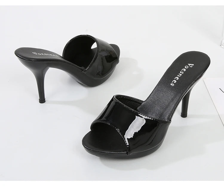 Slippers Women Summer 2021 New Black High Heels 9cm 13 CM 15cm Color Club Sexy High Platform Thin Heels  Party Girl Show Sandals