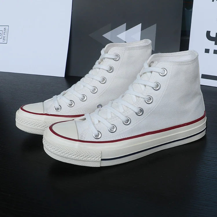 Classic Solid Black Unisex Canvas Shoes  New Spring High-top Outdoor Casual Sneakers Comfortable Breathable Footwear 35-44