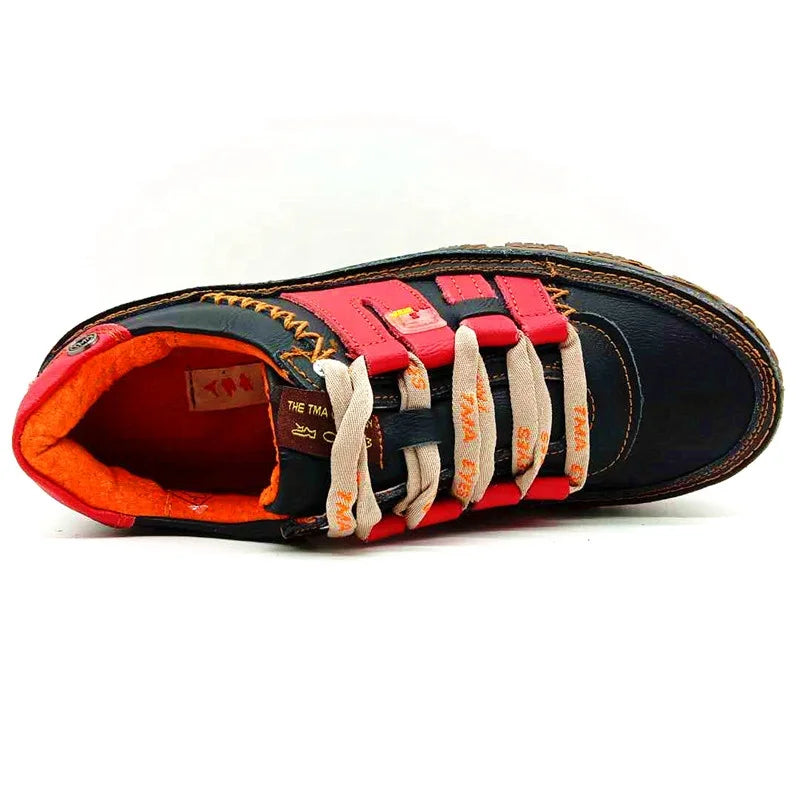 French Men's Cowhide Upper Running Shoes Pu Sole Hand-Stitched Sneakers