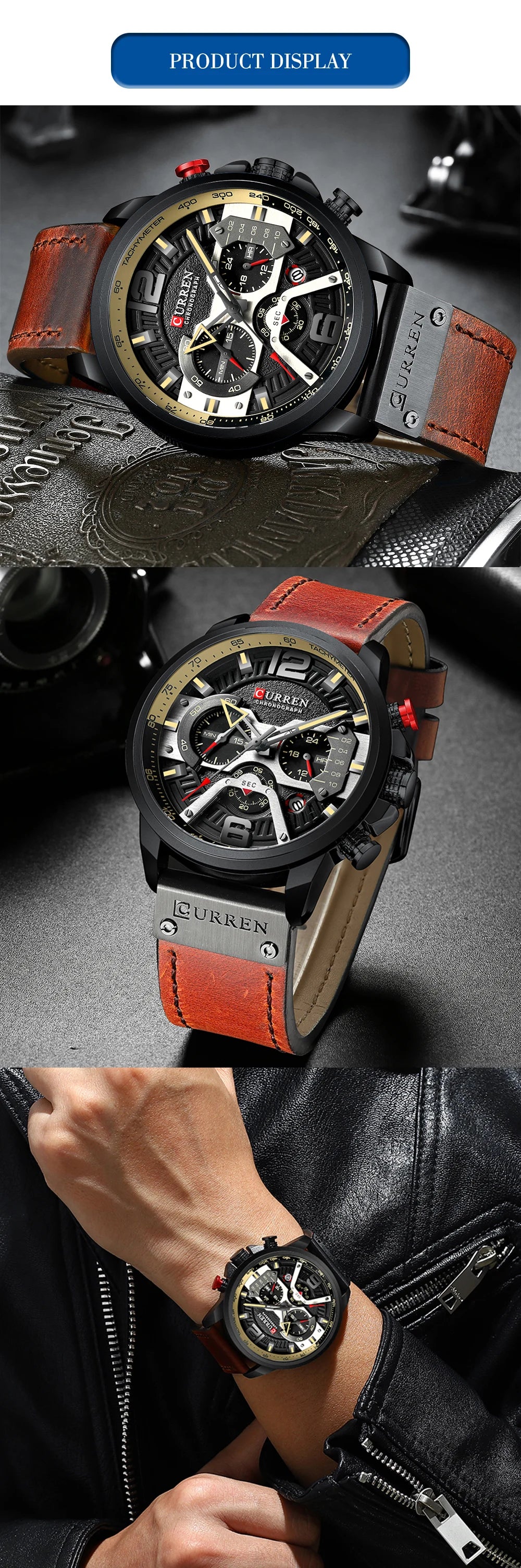 CURREN New Men's Casual Sports Chronograph Blue Top Brand Luxury Military Leather Watch Calendar Clock Relogio Masculino