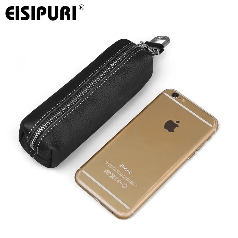 EISIPURI Genuine Cow Leather Men Women Key Bag Small Business Kay Case Women Housekeepers Wholesale purse keychain wallet