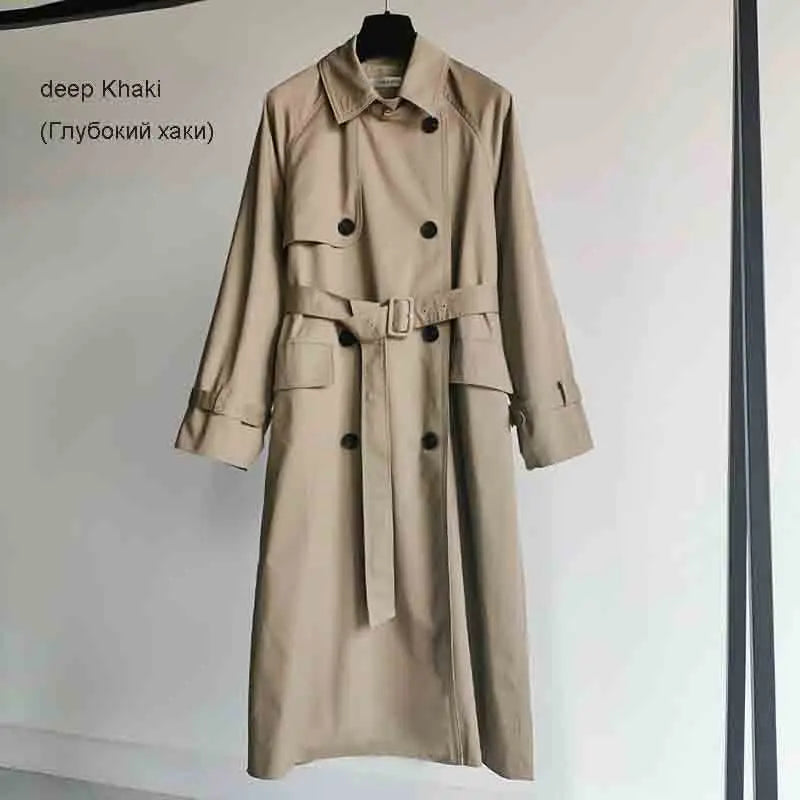 UK Brand new Fashion 2024 Fall /Autumn Casual Double breasted Simple Classic Long Trench coat with belt Chic Female windbreaker