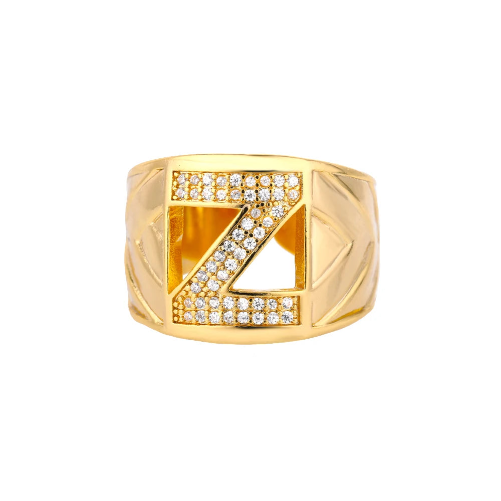 Chunky Zircon Initial Letter Rings For Women Stainless Steel Hip Hop Jewelry