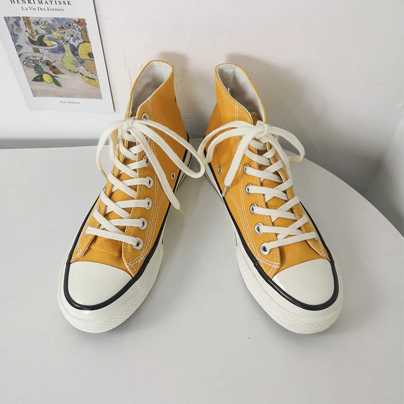 Classic Solid Black Unisex Canvas Shoes  New Spring High-top Outdoor Casual Sneakers Comfortable Breathable Footwear 35-44