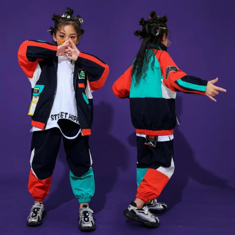 Kid Fashion Cool Hip Hop Clothing  Top Pullover Pocket Running Casual Pants for Girls Boys Jazz Dance Costume Clothes