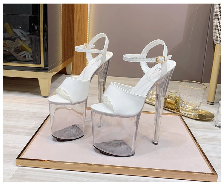 Summer Sandalias Mujer 2024 Sandales Sexy 20cm High Heels Patent Leather Crystal Stripper Platform Heels Women Shoes