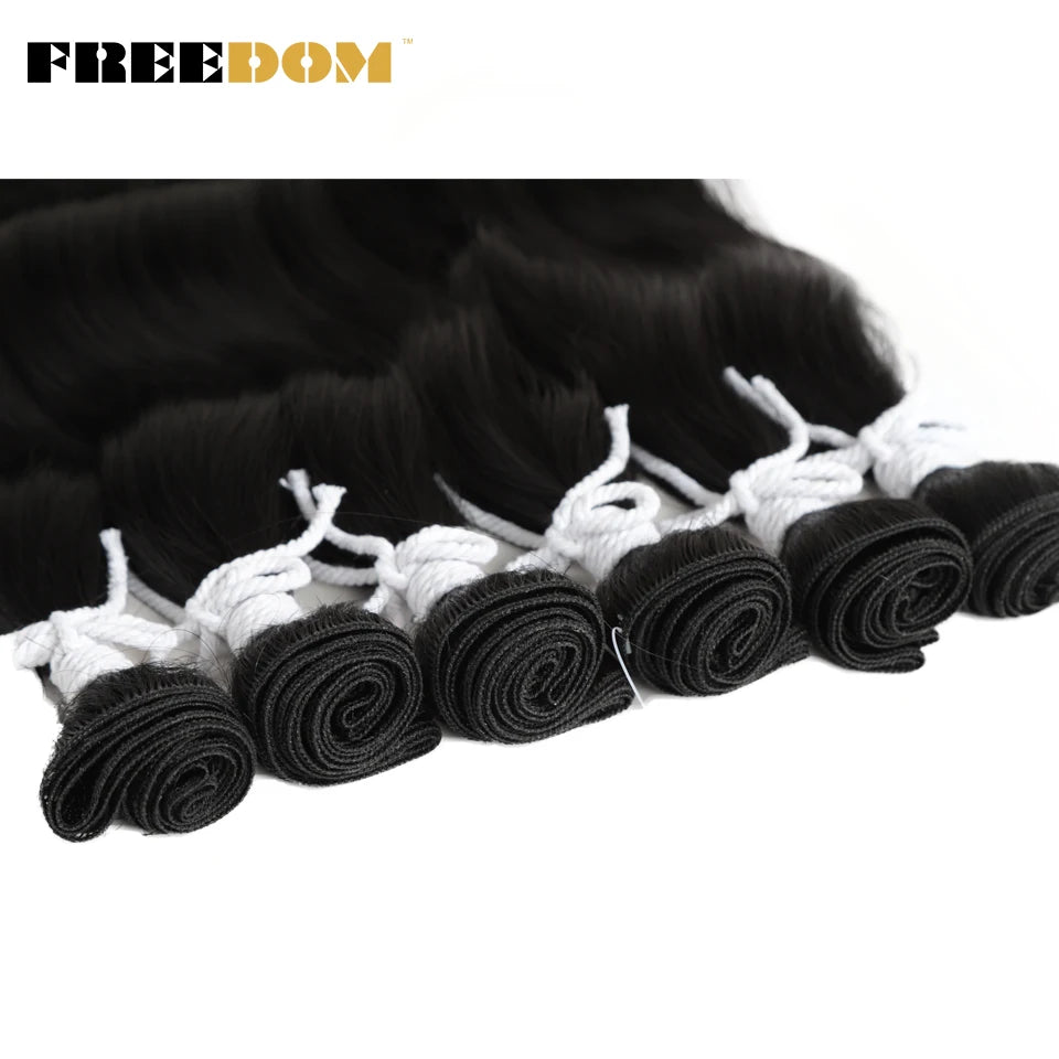 FREEDOM Synthetic Water Wave Hair Bundles 20 inch Synthetic Hair Extensions Ombre Blonde Brown Hair Weave Bundles 6Pcs/Pack