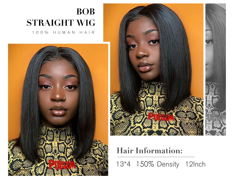 4x4 Bob Lace Closure Wig Indian Straight Human Hair for Black Women 4x1 Highlight Bob Lace Front Human Hair Wigs Blunt Cut Wig