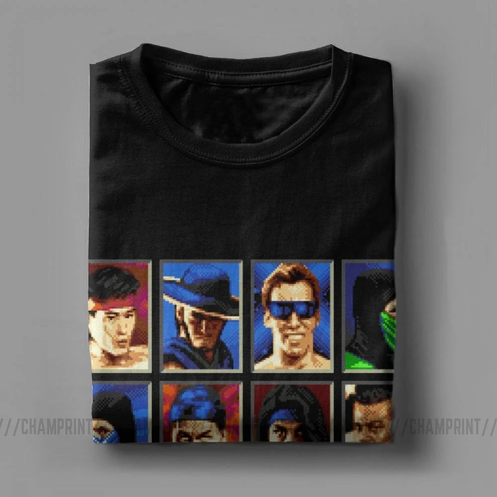 Vintage Mortal Kombat II Tees Genesis Character Select 16 Bit T Shirt Retro Gamer Collage T-Shirts Men Cotton Party Clothing