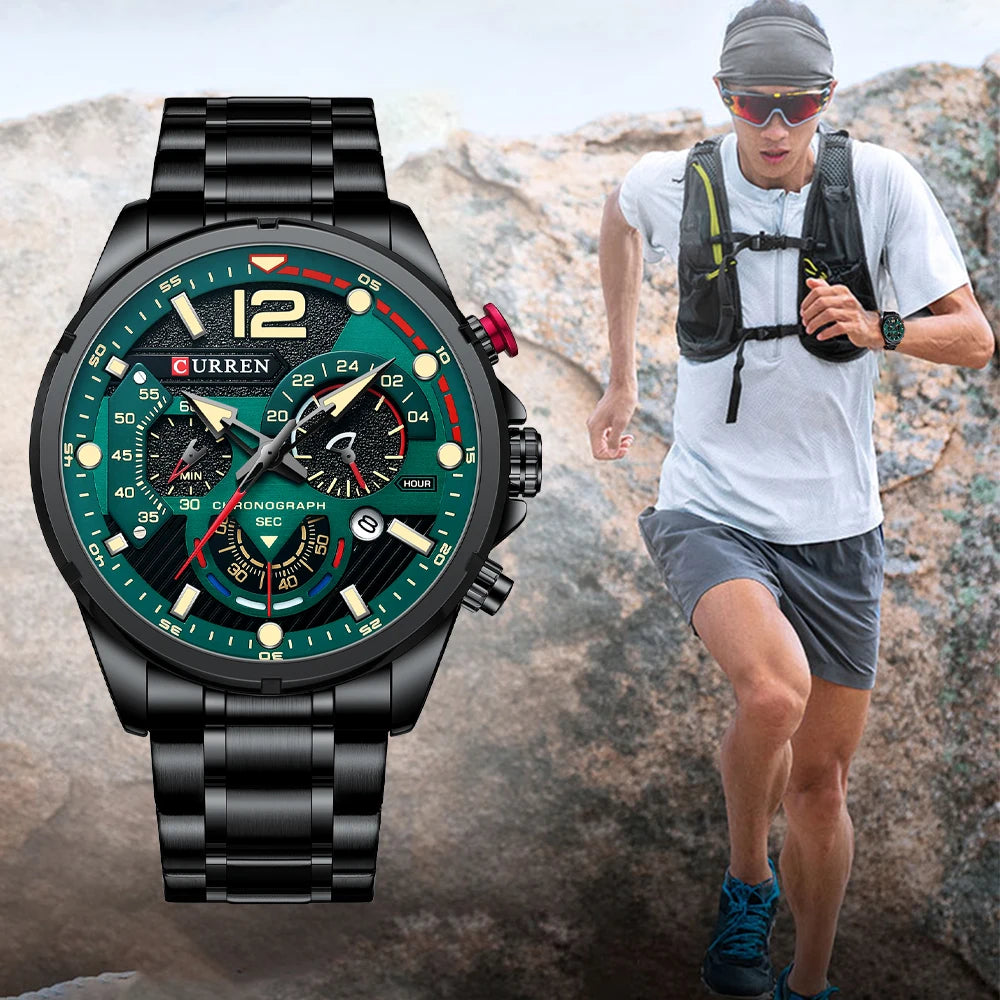 CURREN Luxury Brand Sport Wristwatches for Man Luminous Quartz Watches Casual Chronograph Stainless Steel Male Clock