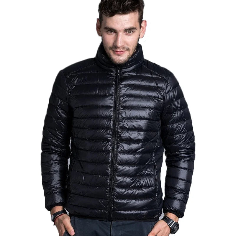 Men's Winter Warm Jackets Streetwear solid Thin Down Jacket Slim Mens Ultra Light White Duck Lightweight parka Packable Coat 5XL