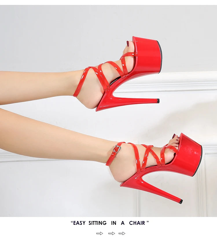 2022 Summer 15cm 17cm 20cm Transparent PVC Strap Sandals Women High Heels Platform Shoes Woman Cross Strap Sandals Big Size 43