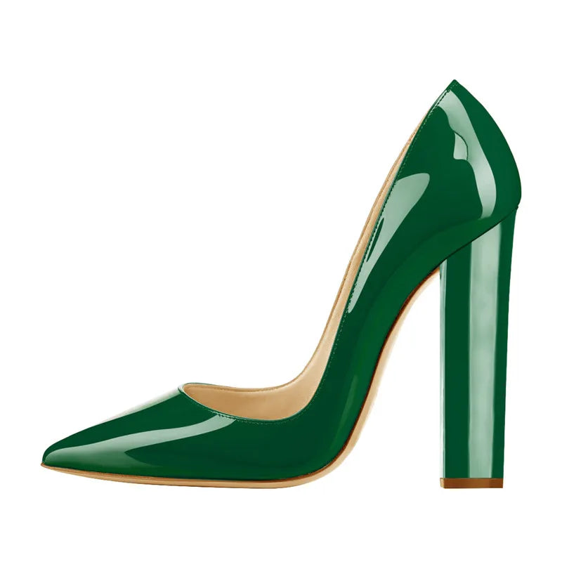 Richealnan Women Pointed Toe  Classic Slip On High Heels Thick Shoes Wedding Office Dress Big Size Chunky Lady  Block Pumps