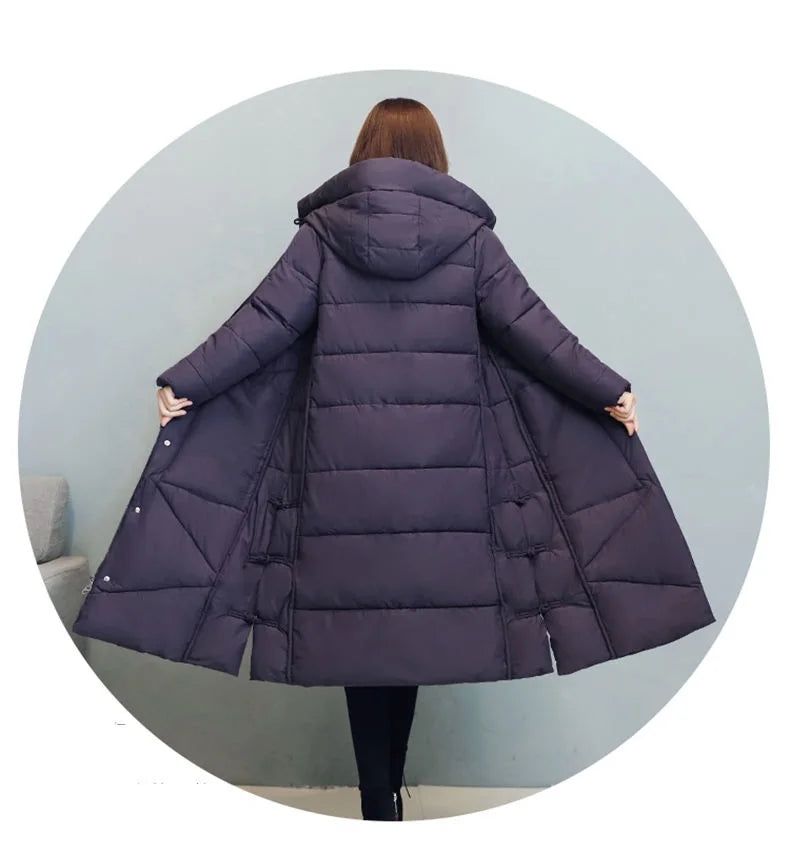 Winter Long Coat Women's 2025 Fashion New Thicken Cotton padded Warm Snow Outerwear Loose Female Windproof Hooded Jacket Parkas