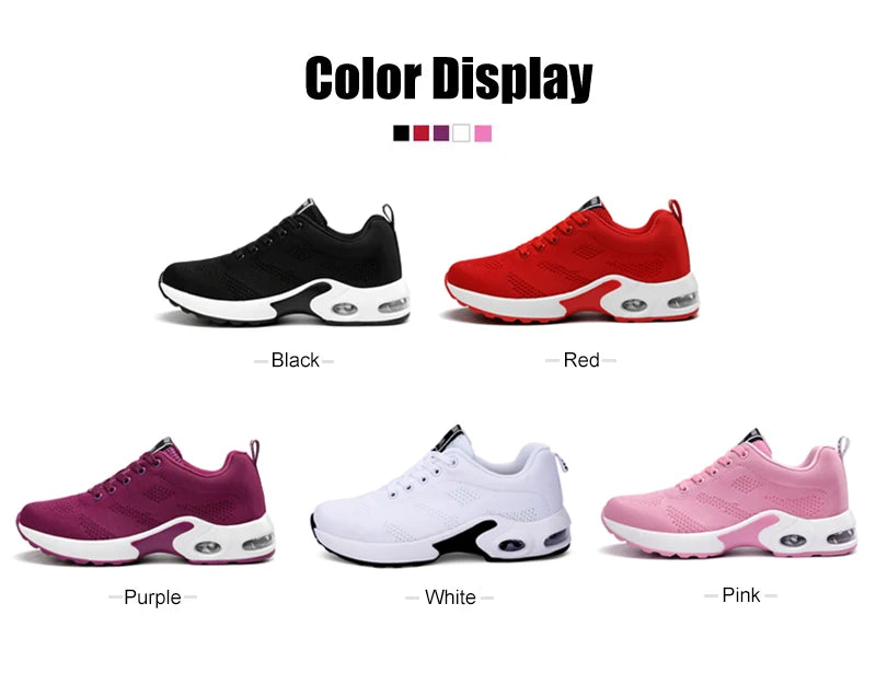 Women's Fashion Air Cushion Sports Running Flat Soft Bottom Sneaker Mesh Breathable Casual Shoes