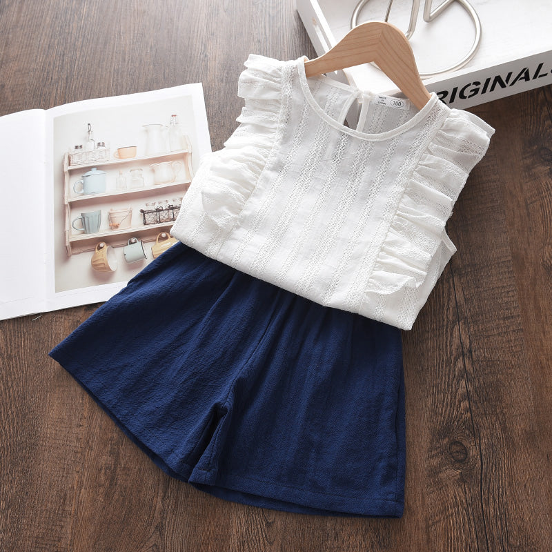 Girls Clothing Sets Brand New Summer New Kids Flower Print Vest Top with Casual Short Pant 2PCS Girl Suit Clothing 3-7 Y