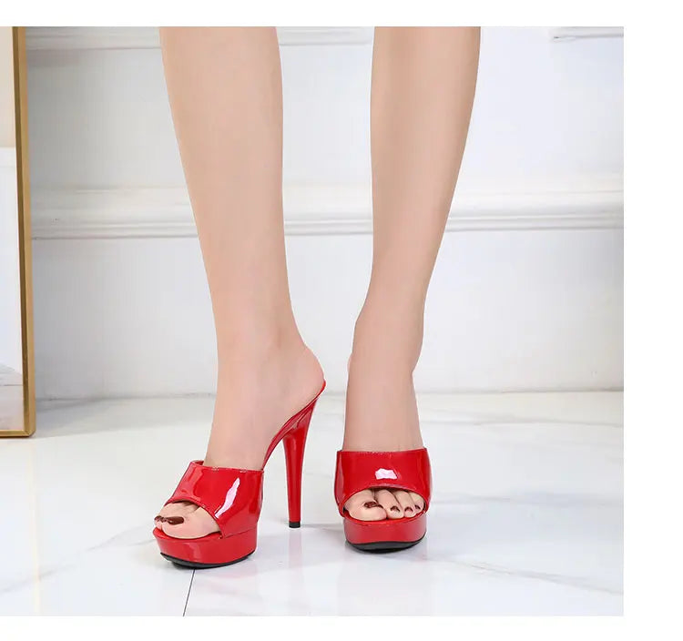 Slippers Women Summer 2021 New Black High Heels 9cm 13 CM 15cm Color Club Sexy High Platform Thin Heels  Party Girl Show Sandals