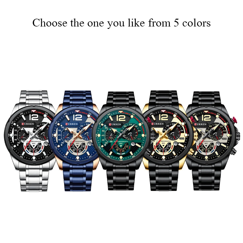 CURREN Luxury Brand Sport Wristwatches for Man Luminous Quartz Watches Casual Chronograph Stainless Steel Male Clock