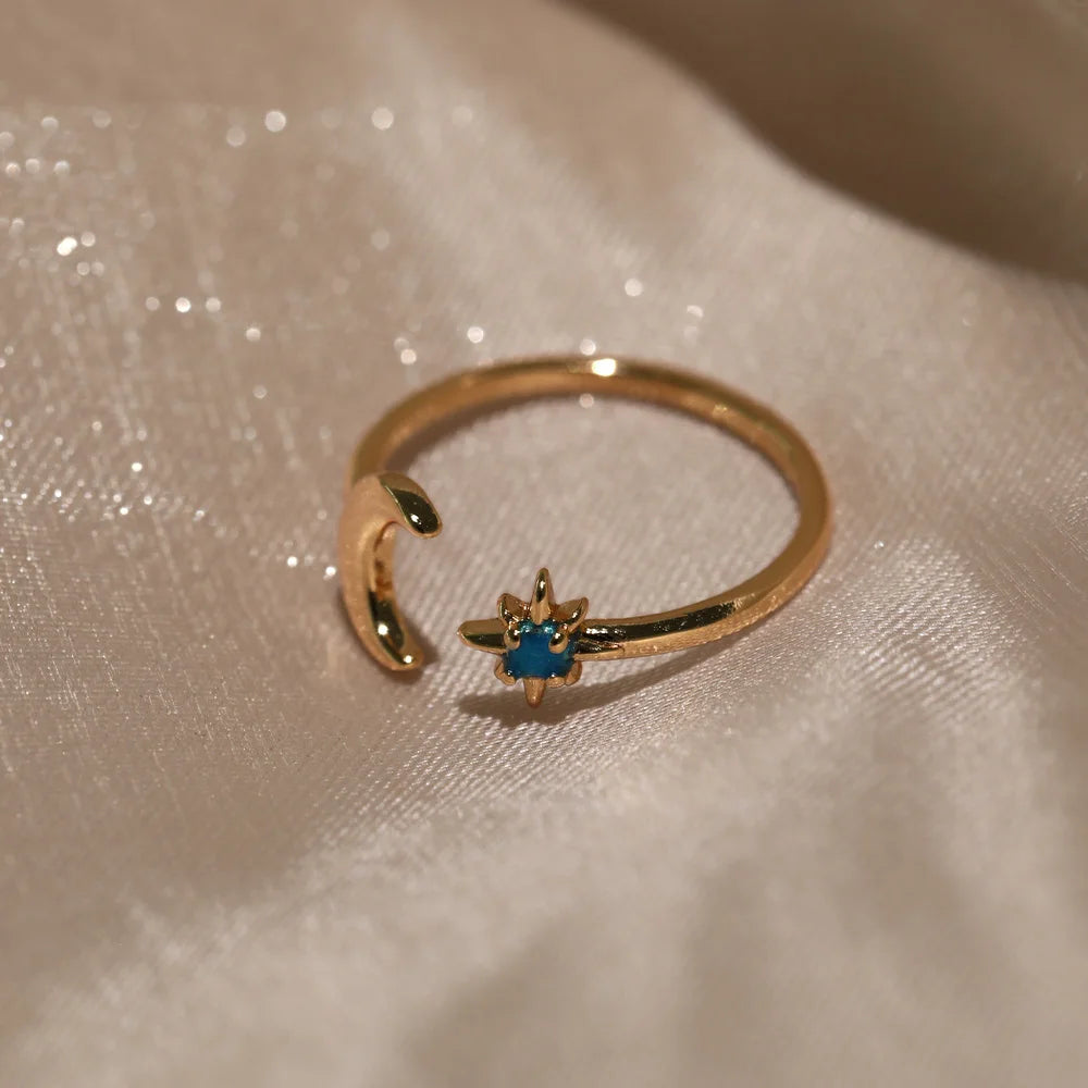 Zircon Moon Star Rings For Women Stainless Steel Glowing Moon Star Adjustable Finger Ring Aesthetic Wedding Jewelery Gift Femme