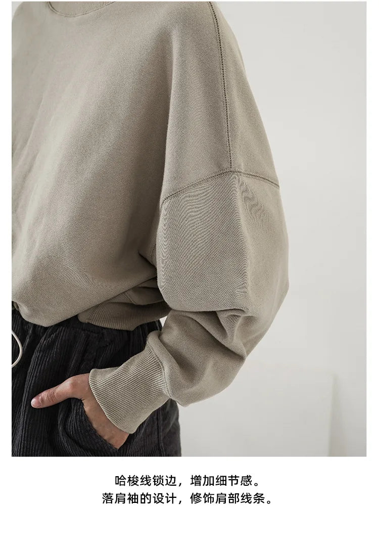 100% Cotton Women's Drawstring Sweatshirt Autumn New Casual Solid Long Sleeved Korean Fashion Streetwear Female Pullover