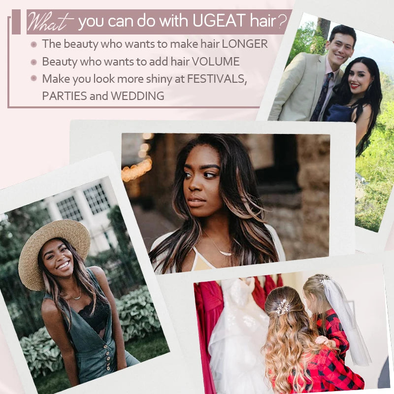Ugeat Clip In Human Hair Extensions Blonde Color Seamless Invisible Full Head Balayage Soft Remy Hair Extensions For Salon
