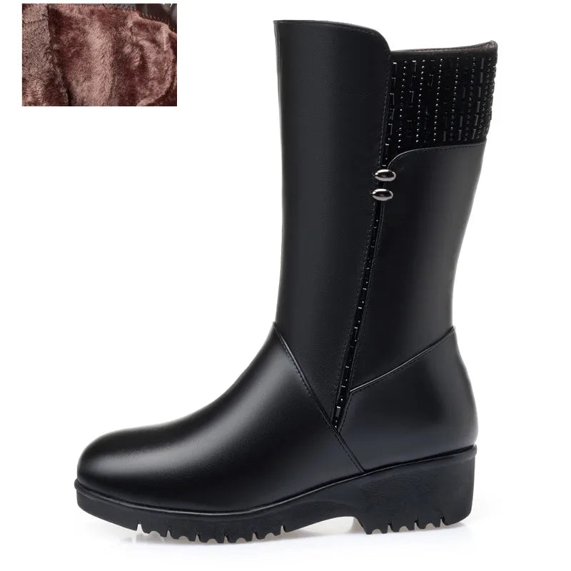 GKTINOO 2026 New Winter Cow Leather Boots For Women Shoes Wedges Inside Plush Wool Snow Boots Plus Size In-tube Boot Women Boots