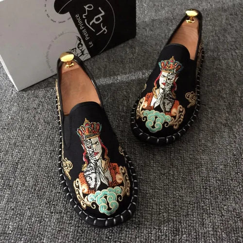 Embroidered Men's Casual Loafers Summer Fashion Slip on Male Canvas Shoes Lightweight Breathable Flat Shoes