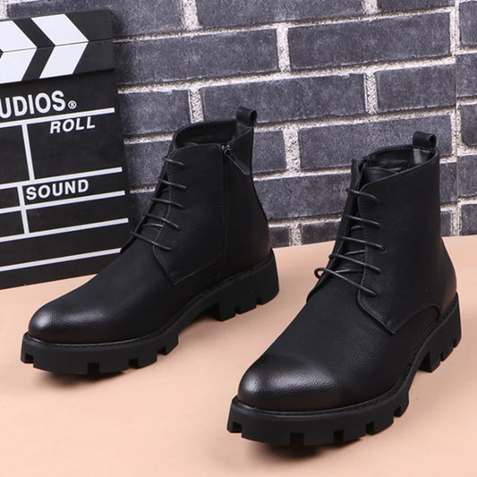 Korean designer mens leisure genuine leather boots black platform shoes vintage ankle boot autumn winter short botas masculinas