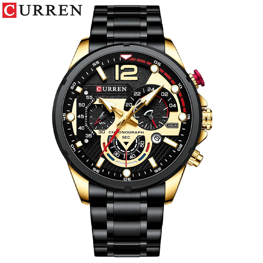 CURREN Luxury Brand Sport Wristwatches for Man Luminous Quartz Watches Casual Chronograph Stainless Steel Male Clock