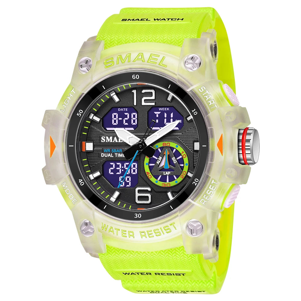 SMAEL 8007 Men's Analog Digital Dual Display Sport Watch - 50M Waterproof LED Backlight Alarm Stopwatch Chronograph Shockproof