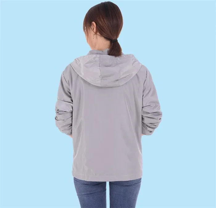 2026 New Women‘s Jacket Outerwear Spring Autumn Hooded Casual Windbreaker Coat Summer Sunscreen Clothing Family Size 7XL A8
