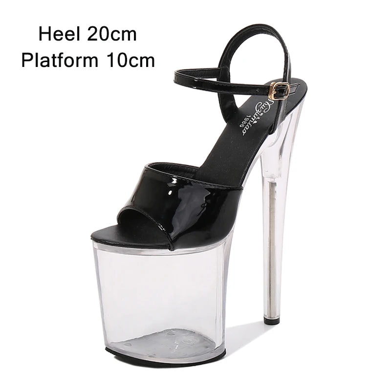 Summer Sandalias Mujer 2024 Sandales Sexy 20cm High Heels Patent Leather Crystal Stripper Platform Heels Women Shoes