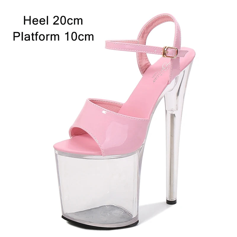 Summer Sandalias Mujer 2024 Sandales Sexy 20cm High Heels Patent Leather Crystal Stripper Platform Heels Women Shoes