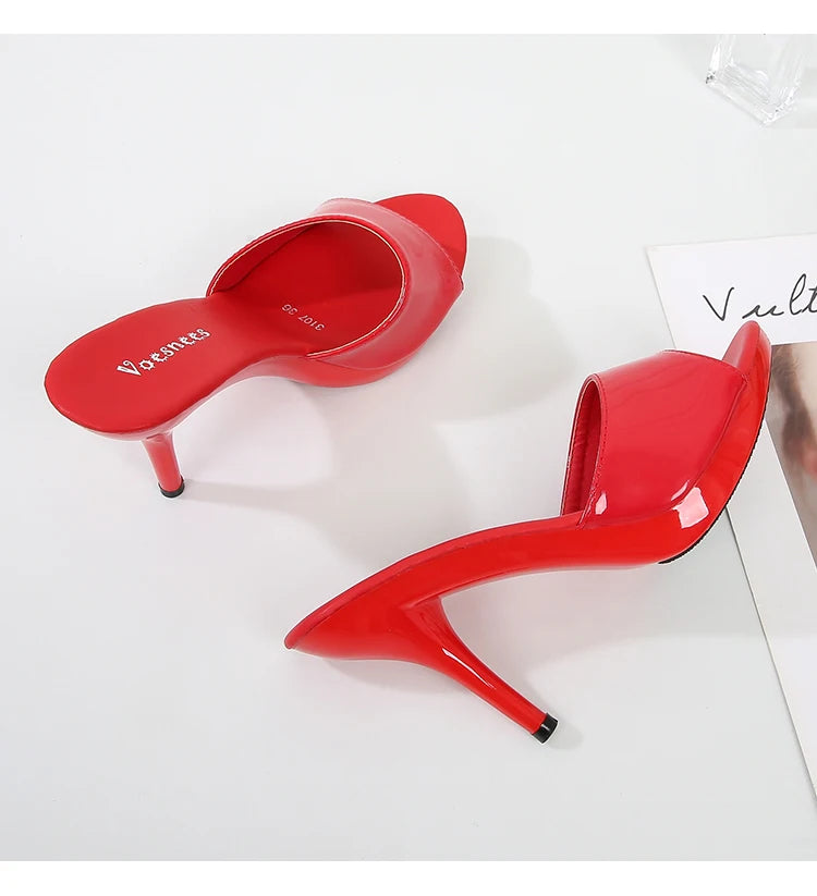 Slippers Women Summer 2021 New Black High Heels 9cm 13 CM 15cm Color Club Sexy High Platform Thin Heels  Party Girl Show Sandals