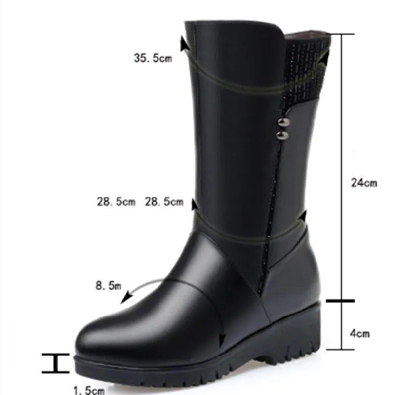 GKTINOO 2026 New Winter Cow Leather Boots For Women Shoes Wedges Inside Plush Wool Snow Boots Plus Size In-tube Boot Women Boots