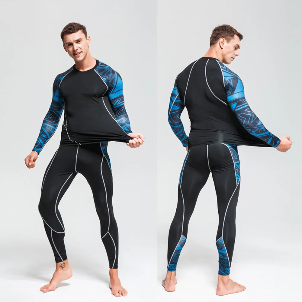 Men's Sports Suit MMA rashgard male Quick drying Sportswear Compression Clothing Fitness Training kit Thermal Underwear leggings