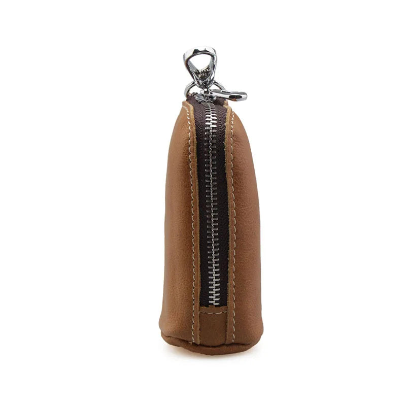 Soft  Genuine Cow Leather Housekeeper Small Round Columnar Key Holder Car Key Wallet Coin Pouch Purse key bag