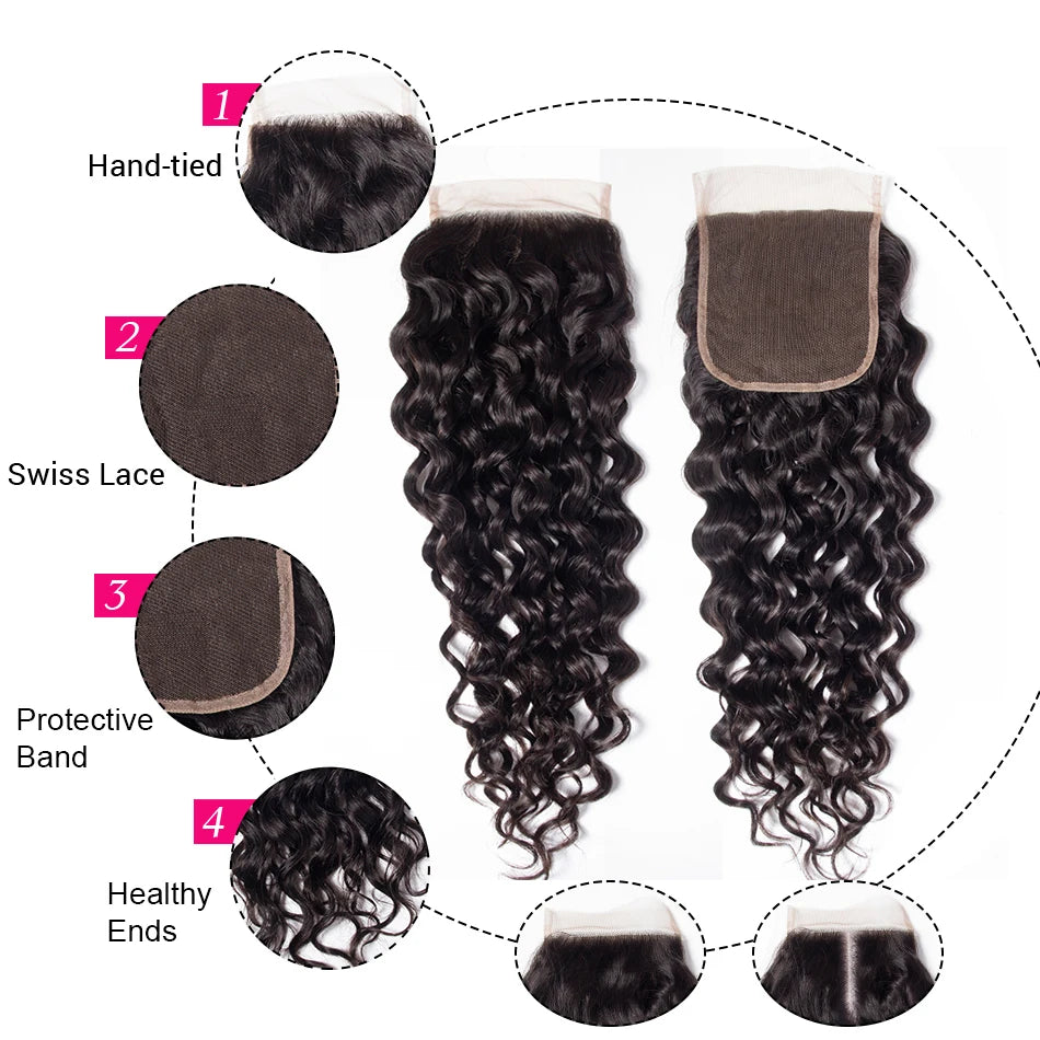 Malaysian Water Wave Bundles With Closure Wet and Wavy Curly Human Hair Bundles With Frontal Virgin Human Hair Weave Extensions