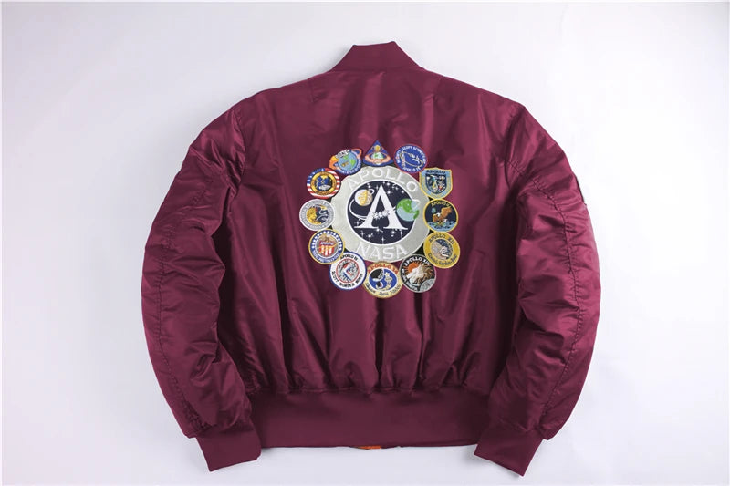 Winter bomber flight jacket vintage MA-1 APOLLO men coat streetwear warm varsity hip hop baseball letterman pilot us air force